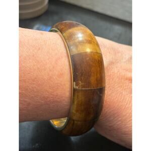 Vintage Carved Bone Bangle Bracelet With Metal Size 8.25”